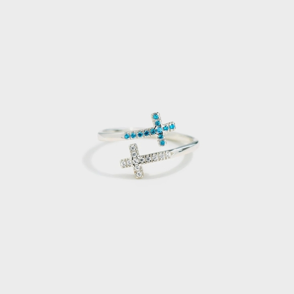 Zircon 925 Sterling Silver Double Cross Bypass Ring SALE!! 20% OFF - Picture 2 of 6